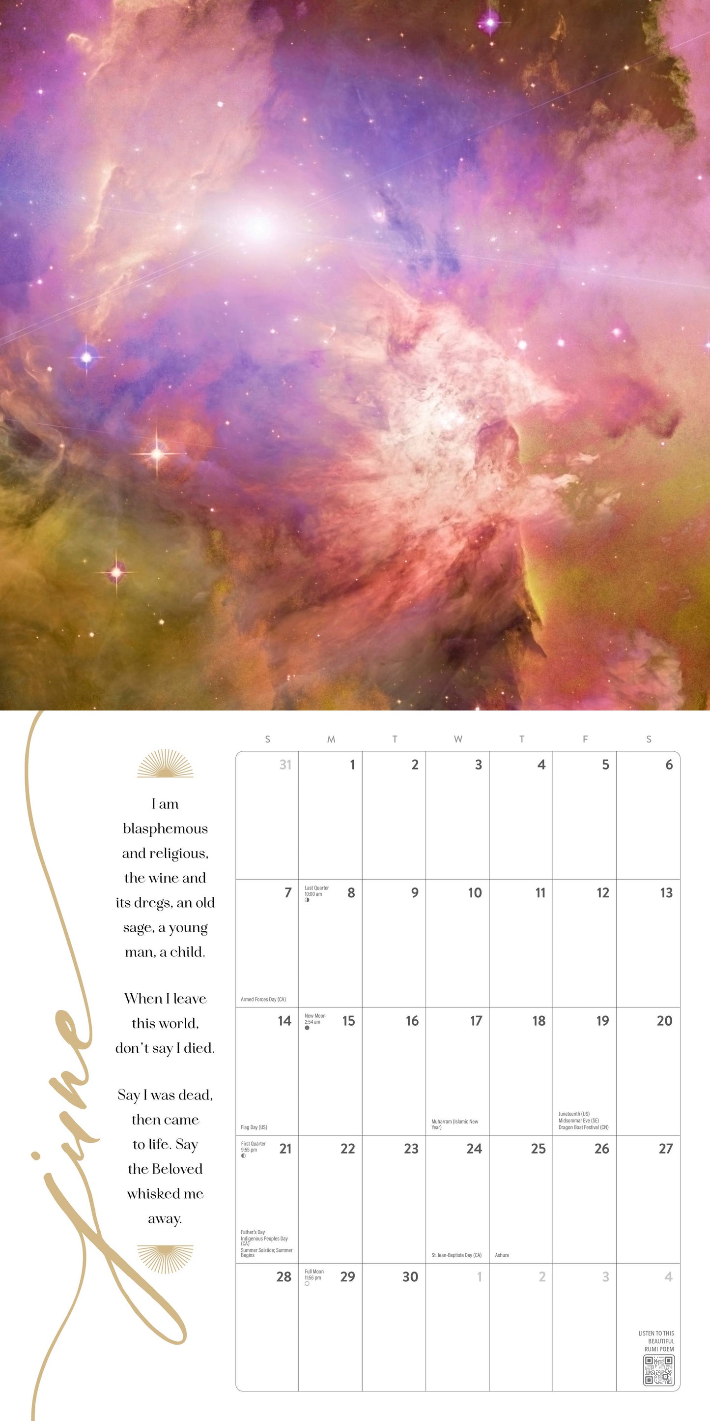 Rumi 2026 Wall Calendar Marble City Press