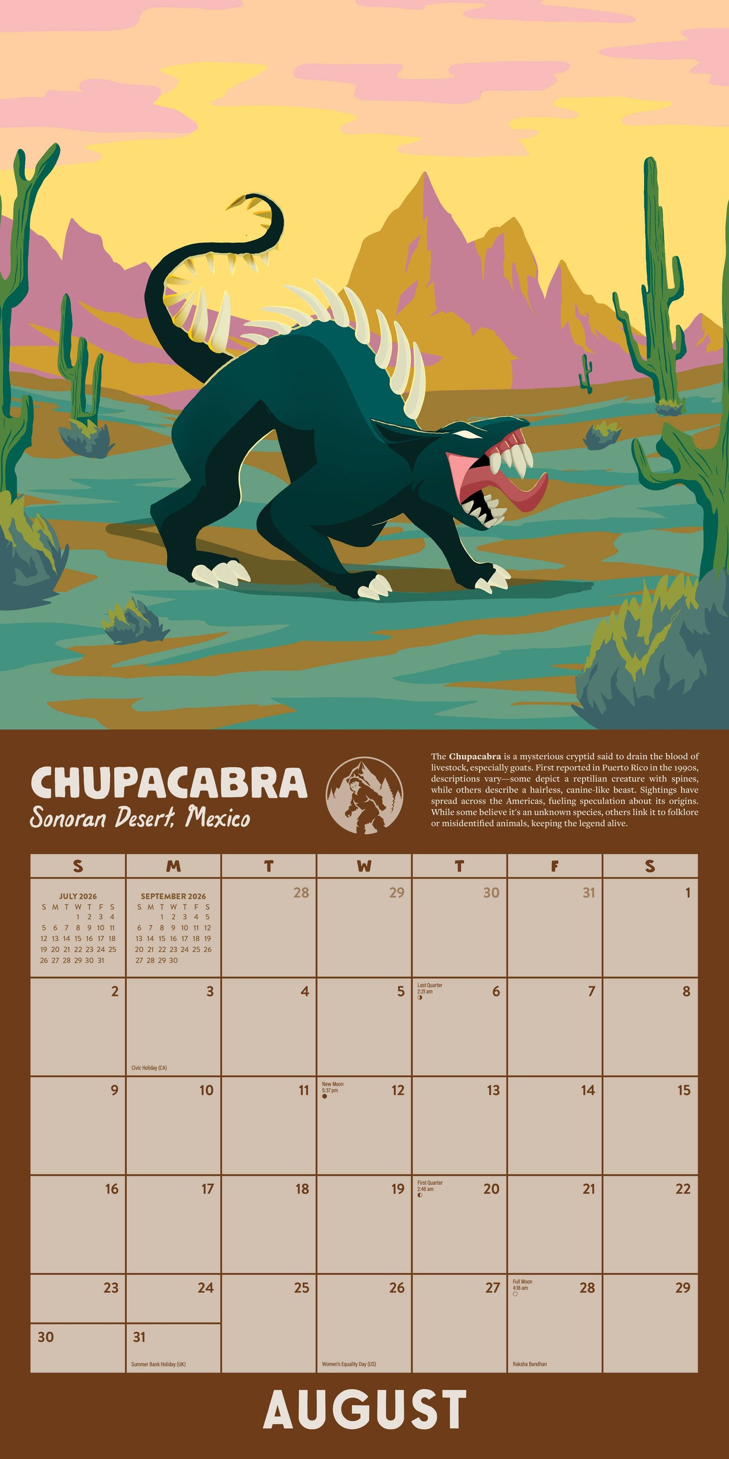 Cryptids 2026 Wall Calendar Marble City Press