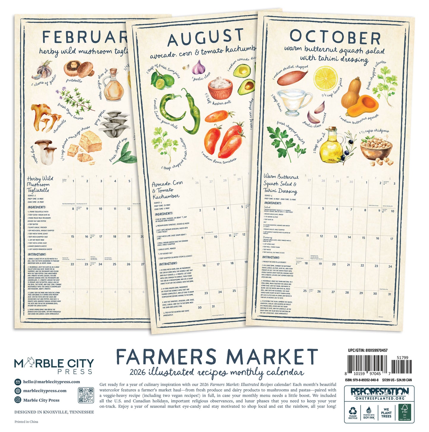 Farmer's Market Recipe 2026 Wall Calendar Marble City Press