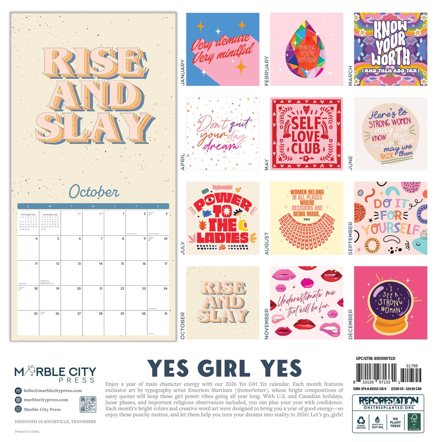 Yes Girl Yes 2026 Wall Calendar Marble City Press