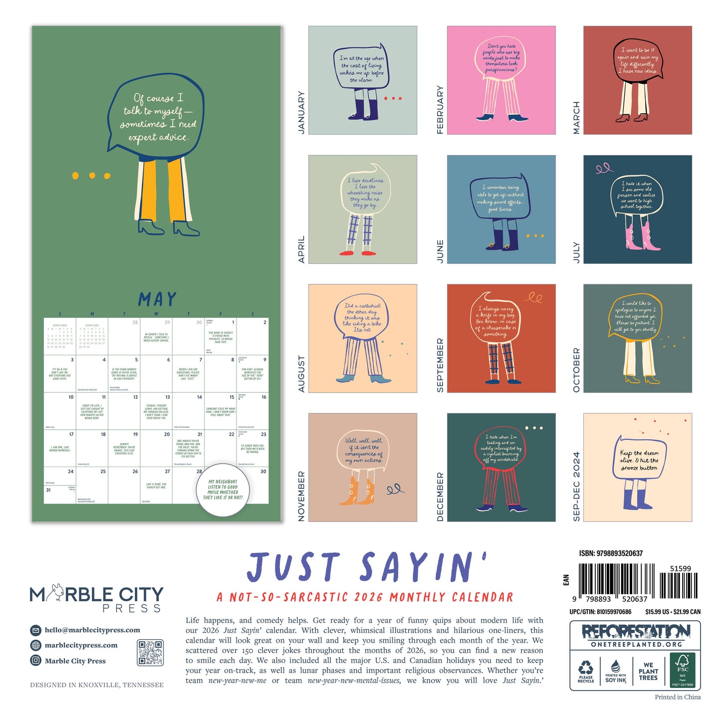 Just Sayin' 2026 Wall Calendar Marble City Press