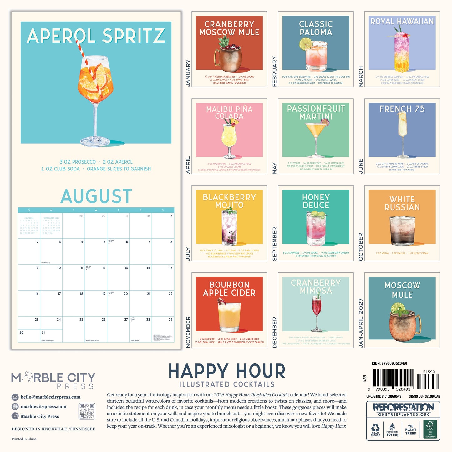Happy Hour 2026 Wall Calendar Marble City Press