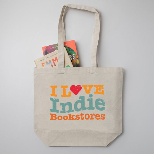 "I Love Indie Bookstores" Wave Large Canvas Book Bag