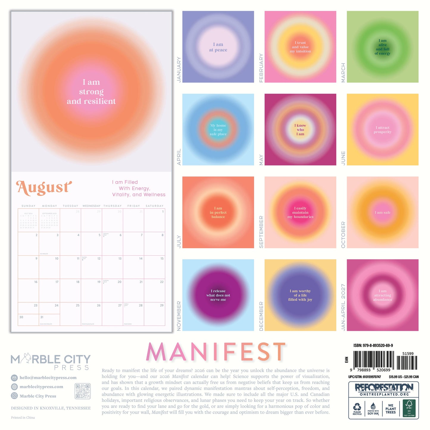 Manifestation 2026 Wall Calendar Marble City Press