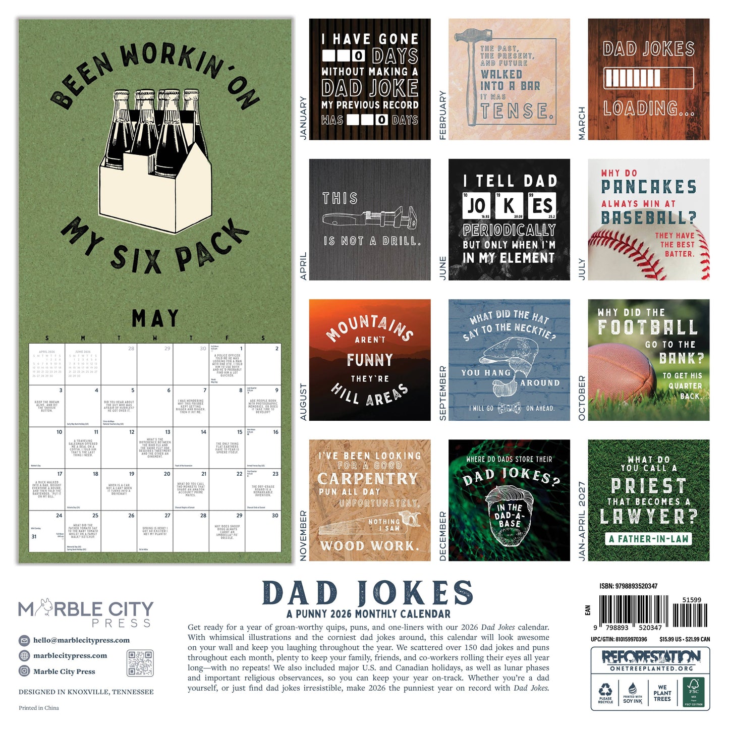 Dad Jokes 2026 Wall Calendar Marble City Press