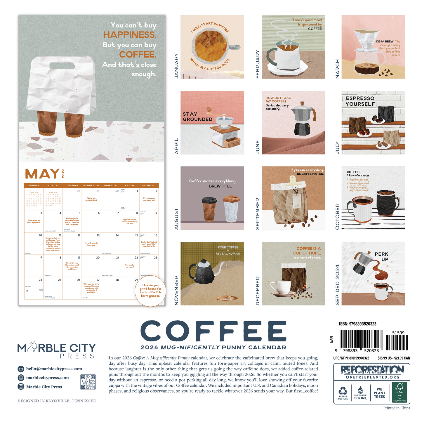 Coffee 2026 Wall Calendar Marble City Press