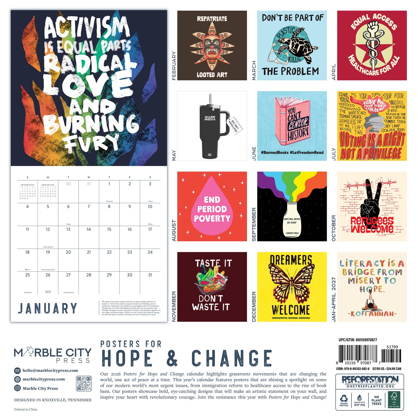 Posters for Hope 2026 Wall Calendar Marble City Press